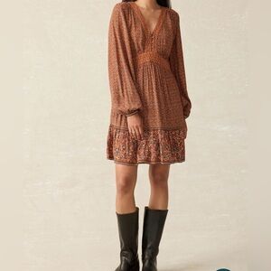 Faherty Woodstock Mini Dress Chestnut Blossom Long Sleeve Vintage Wanderlust NWT